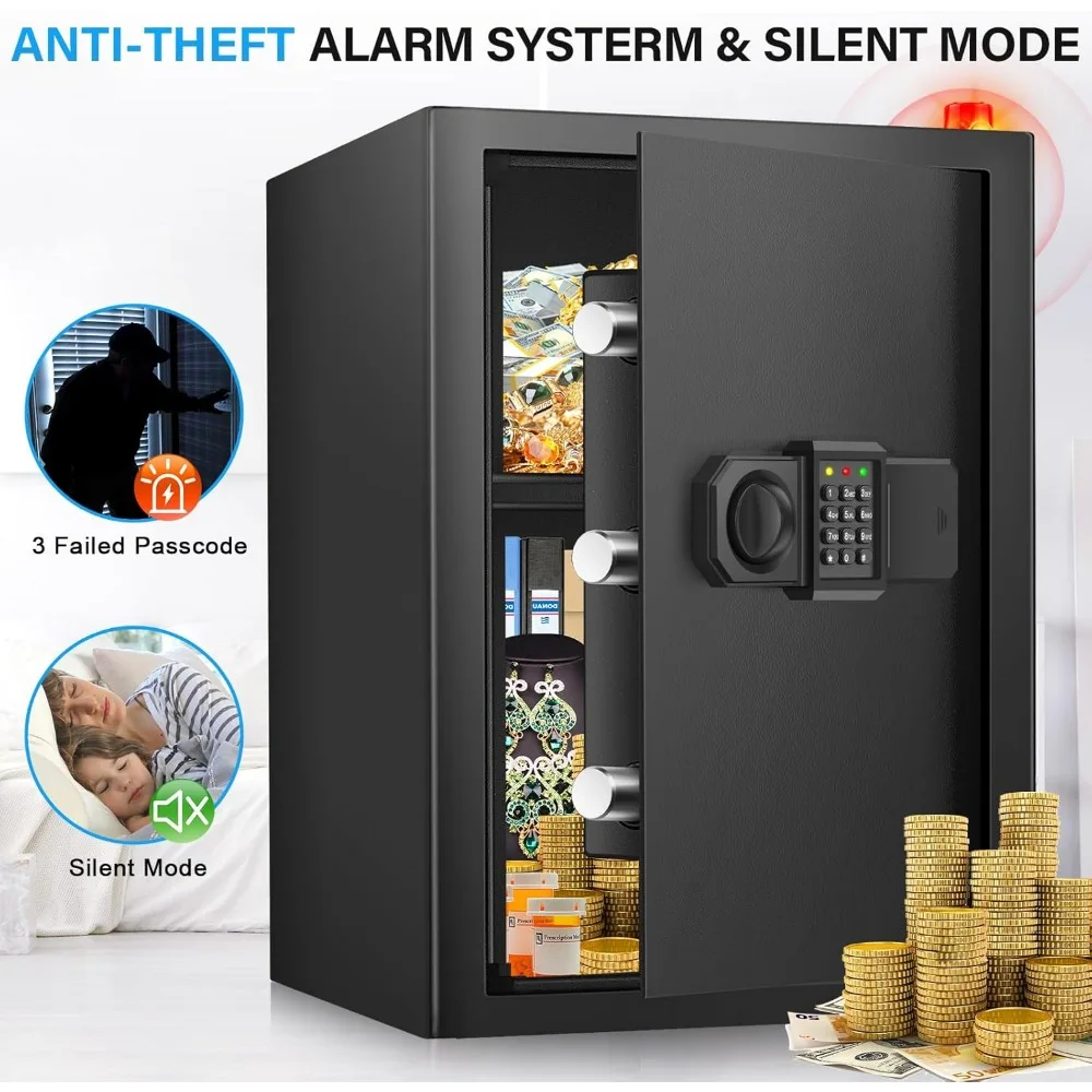 Cofre grande 4.0 Cuft para casa, cofre digital com sistema de alarme, prateleira removível e função mudo, cofre doméstico anti-roubo para A