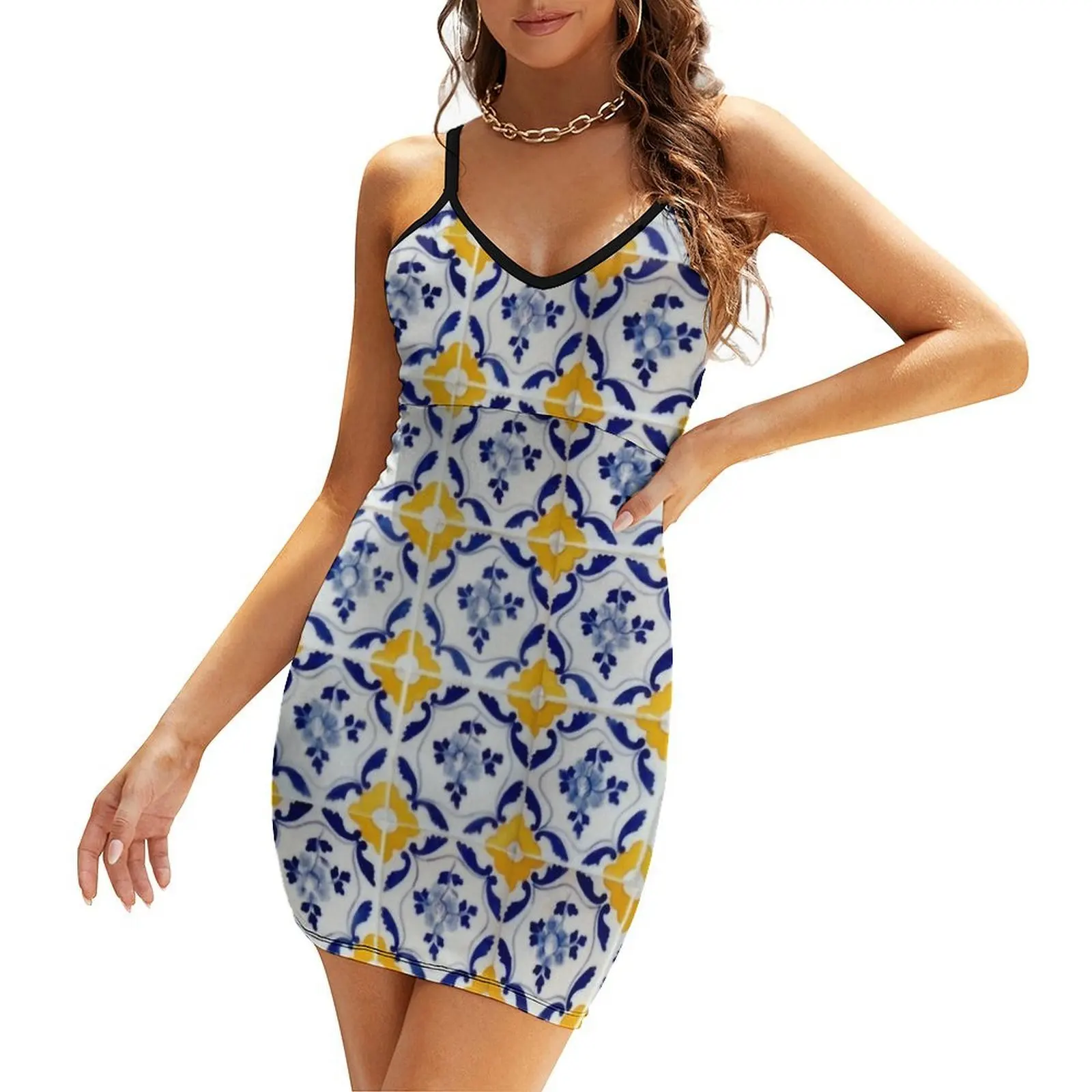 

Portuguese Blue and yellow tiles Sling Dress Women's evening dress dresses for women 2025 birthday dress Dance dresses
