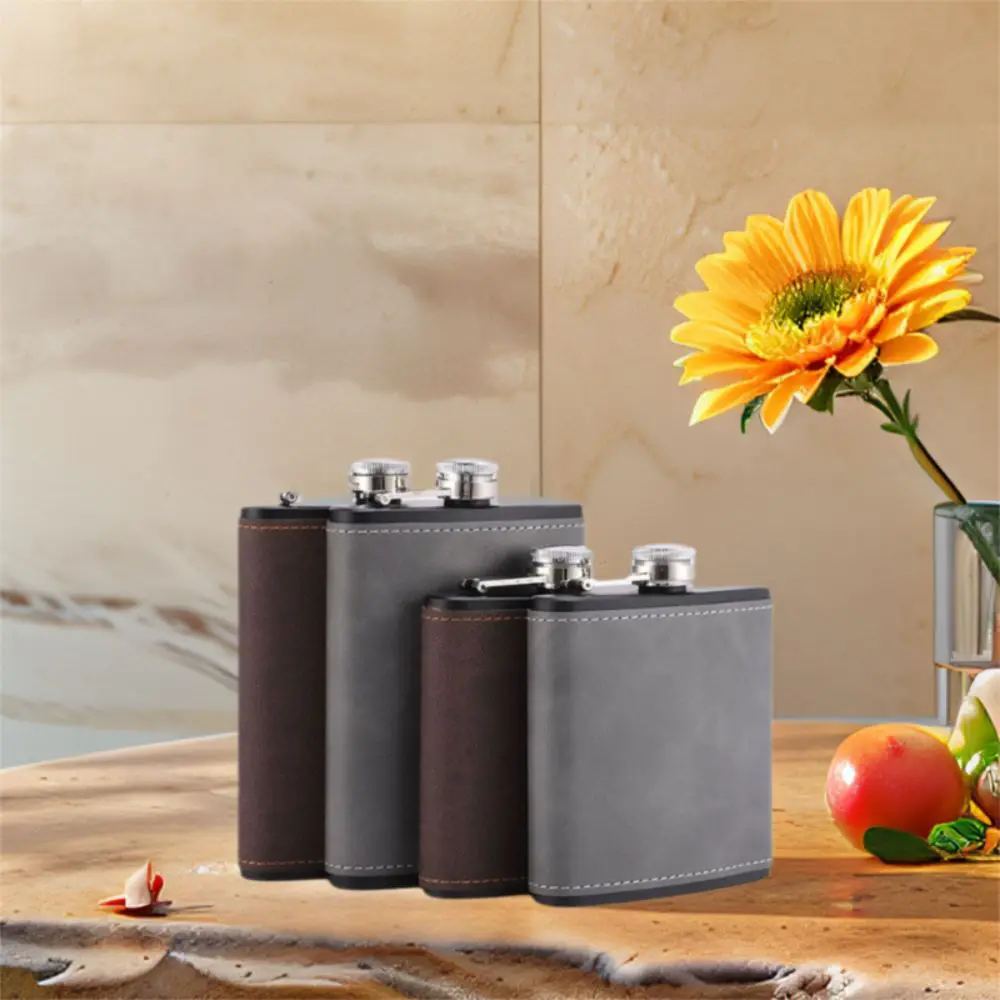 

Drinkware 6/8 Oz Leather Texture Hip Flask Stainless Steel Leakproof Flagon Thickened Whiskey Flasks Travel