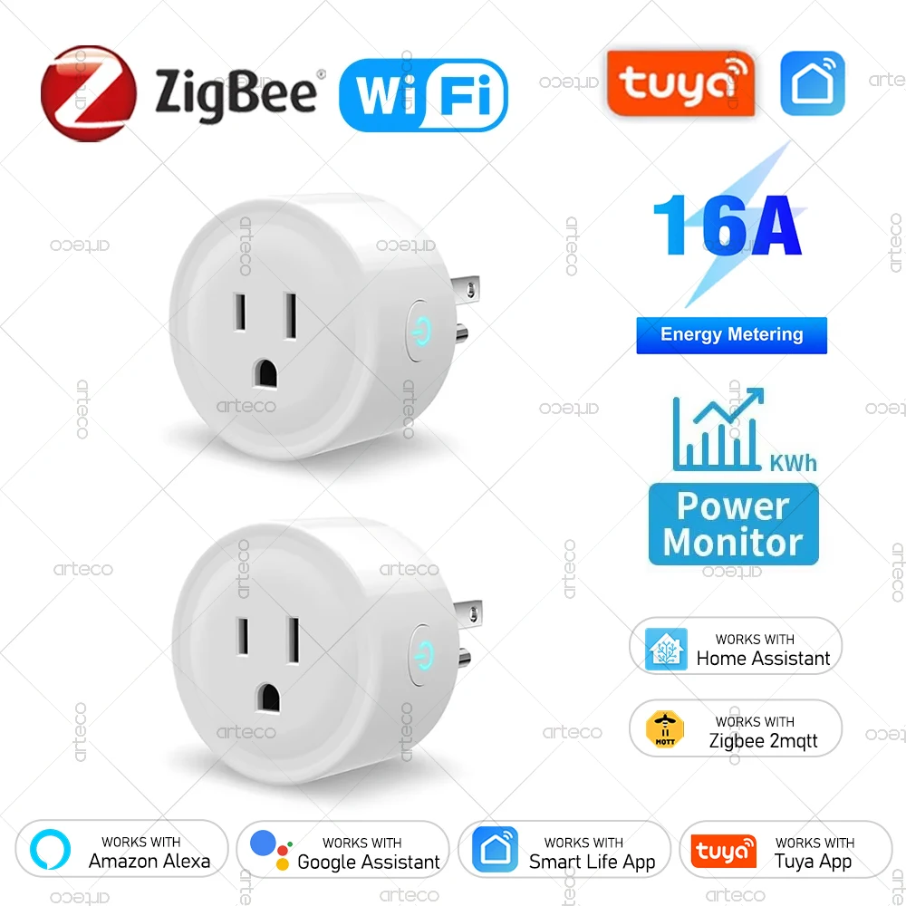 16A Tuya Smart US Plug Zigbee WiFi Socket With Power Monitoring Timer Function Smartlife App Compatible With Alexa Google Home