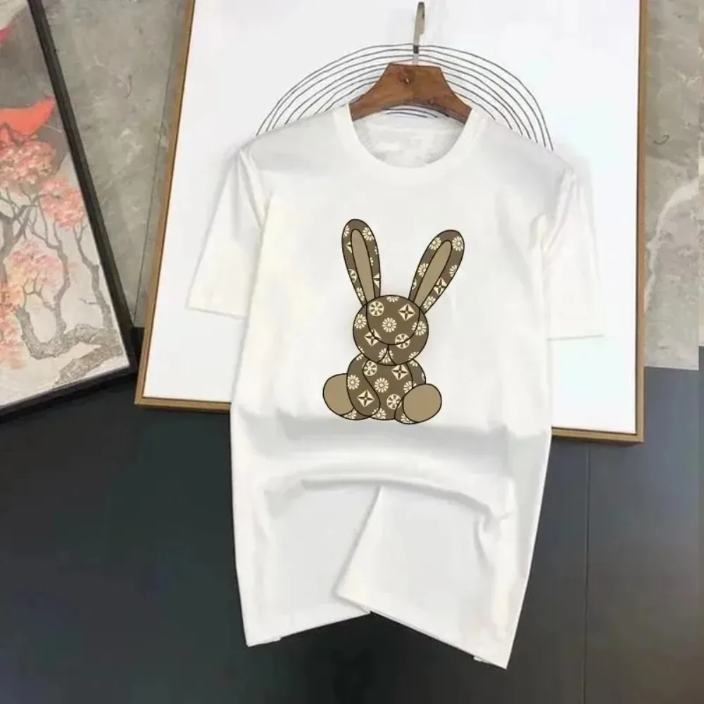 Funny Rabbit Print Summer T-shirt for Men Harajuku Women Short Sleeve Tops Fashion Casual Oversized Clothing New Hip Hop Tshirts