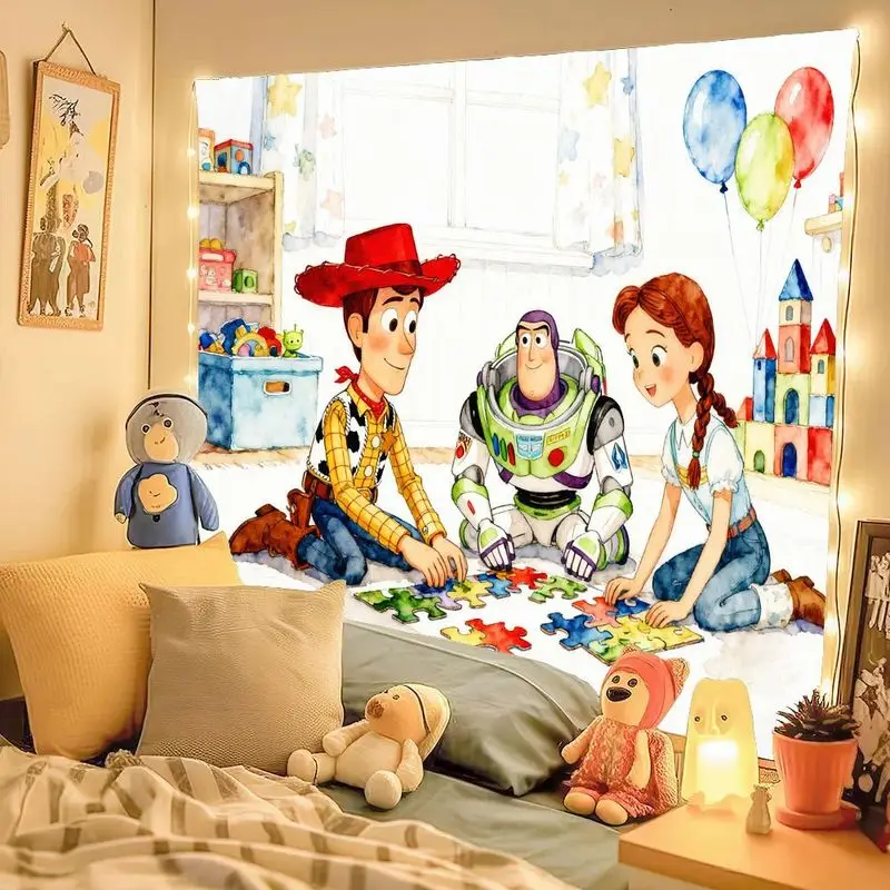 1 Buah Puzzle Jigsaw Toy Story Woody Buzz & Girl, Tapestry Poliester Modern, Dekorasi Dinding Kamar Anak, Hadiah untuk Penggemar