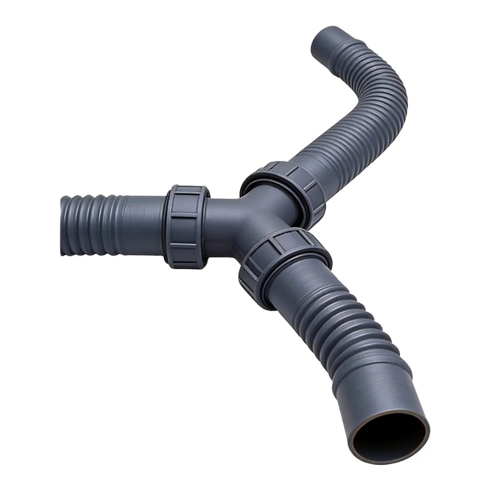 3-Way Kitchen Sink Drainage Connector for RVs Y Pipe Design Barbed Outlet 45cm Length 30mm Internal Diameter Gray