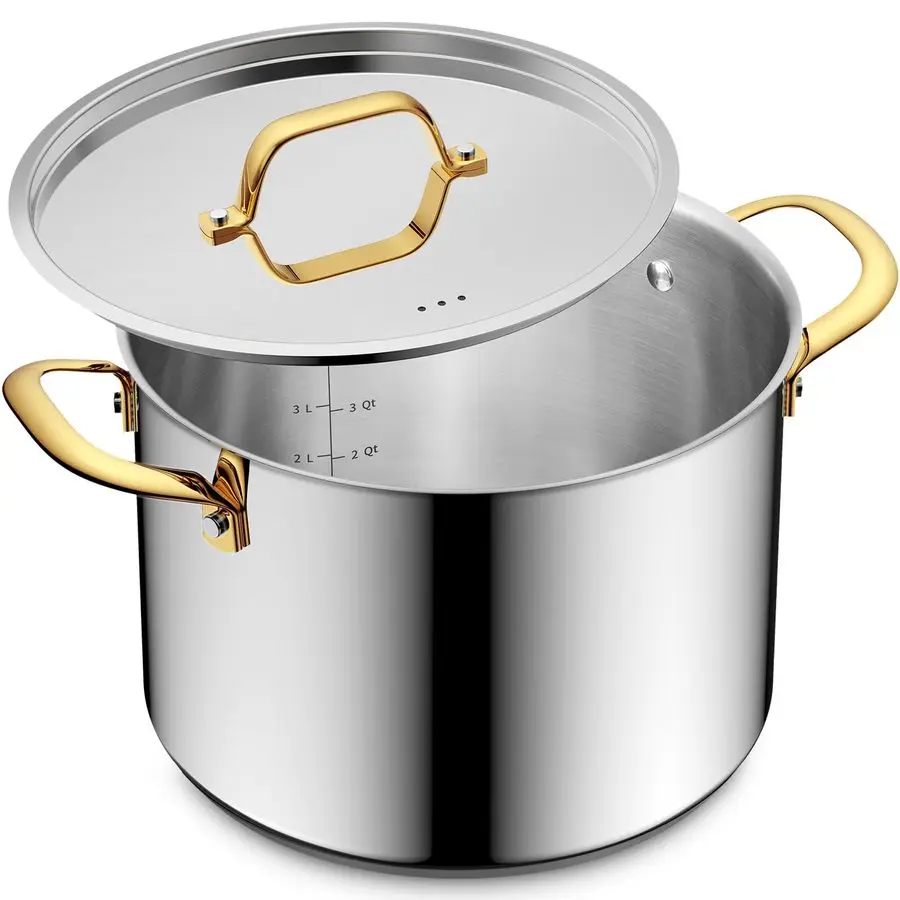 

8 Qt Stainless Steel Stock Pot with Lid, Induction Ready Large Soup Pot with Lid, Triply Bottom for Even Heat, Kitchen Cooking P
