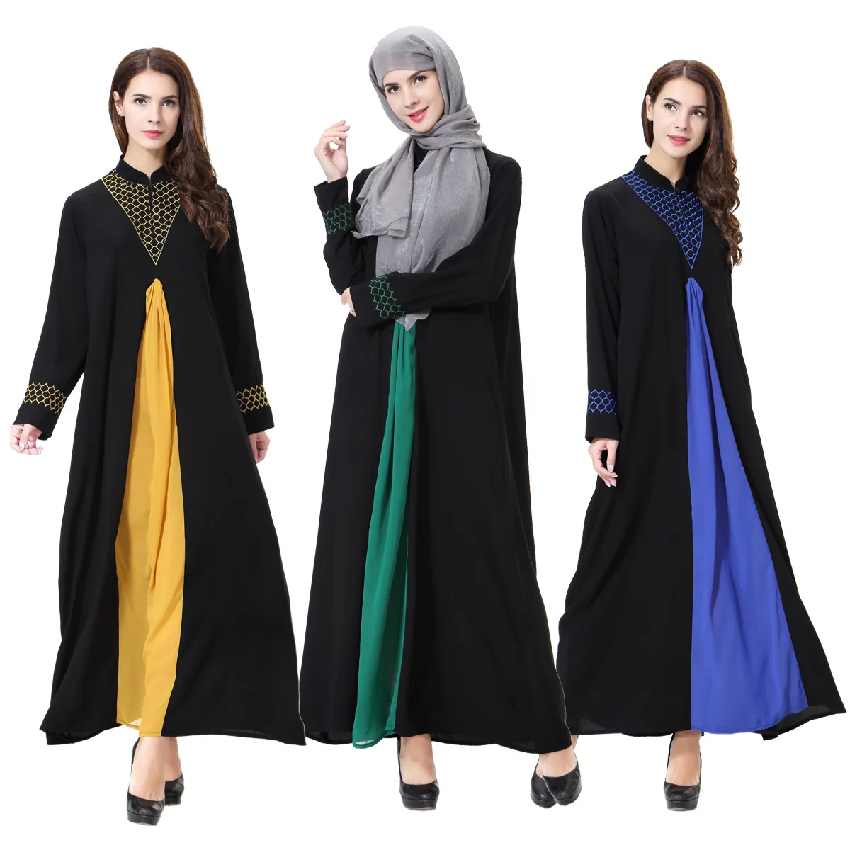 1pcs/lot woman contrast color muslim abaya long dress lady Islamic prayer robe