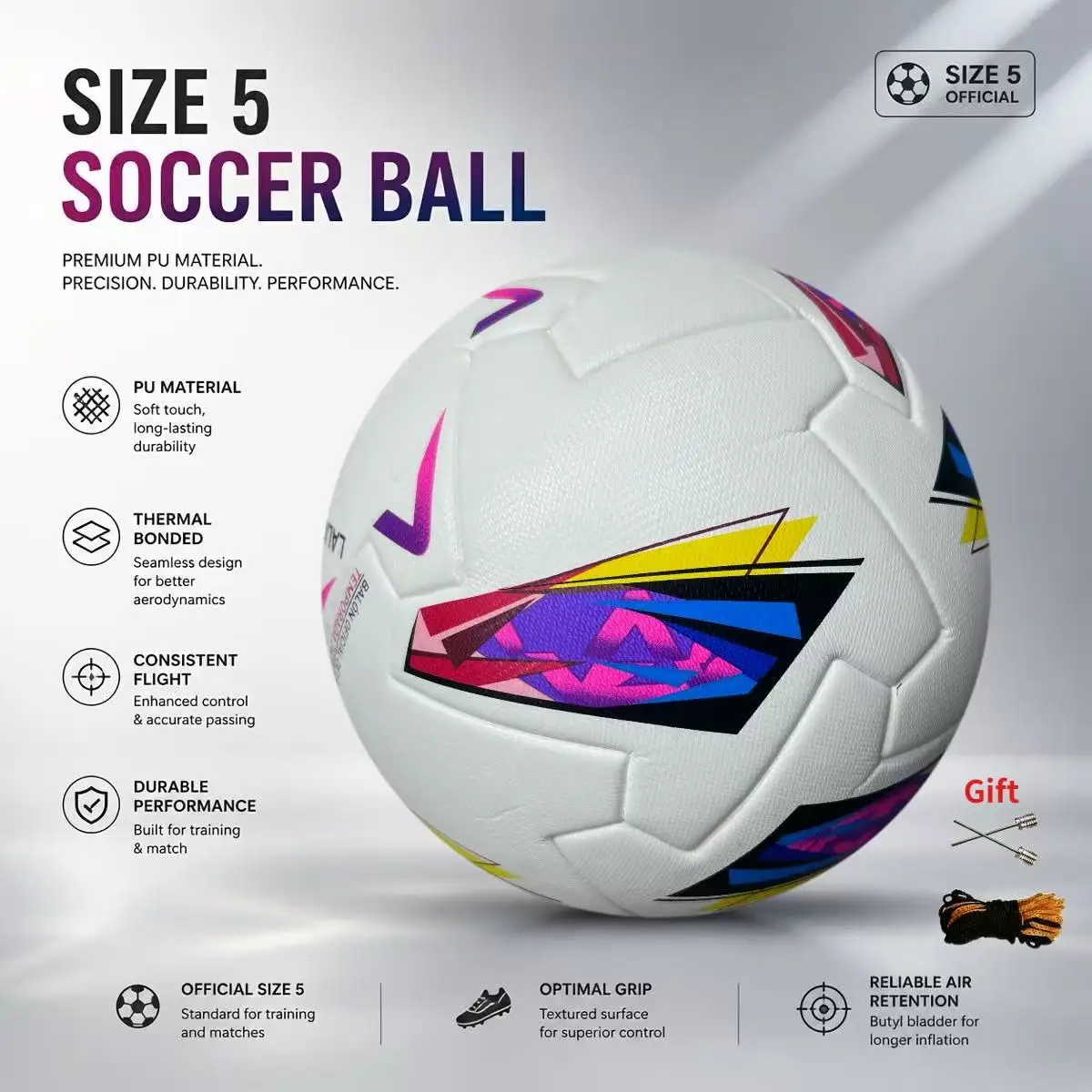 High-Quality Thickened PU Football - New 5-Numbered Thermally Bonded Soccer Ball for Sports And Outdoors