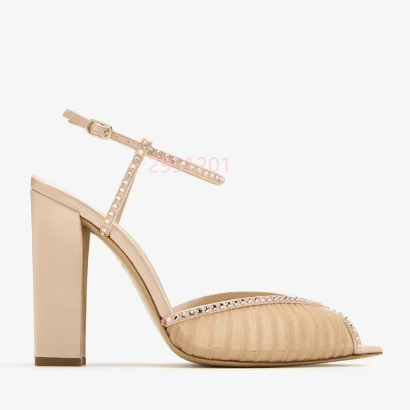 

Crystal Peep Toe Chunky Heels Sandals Women Shoes Shallow New Arrivals Fashion Women Modern Shoes