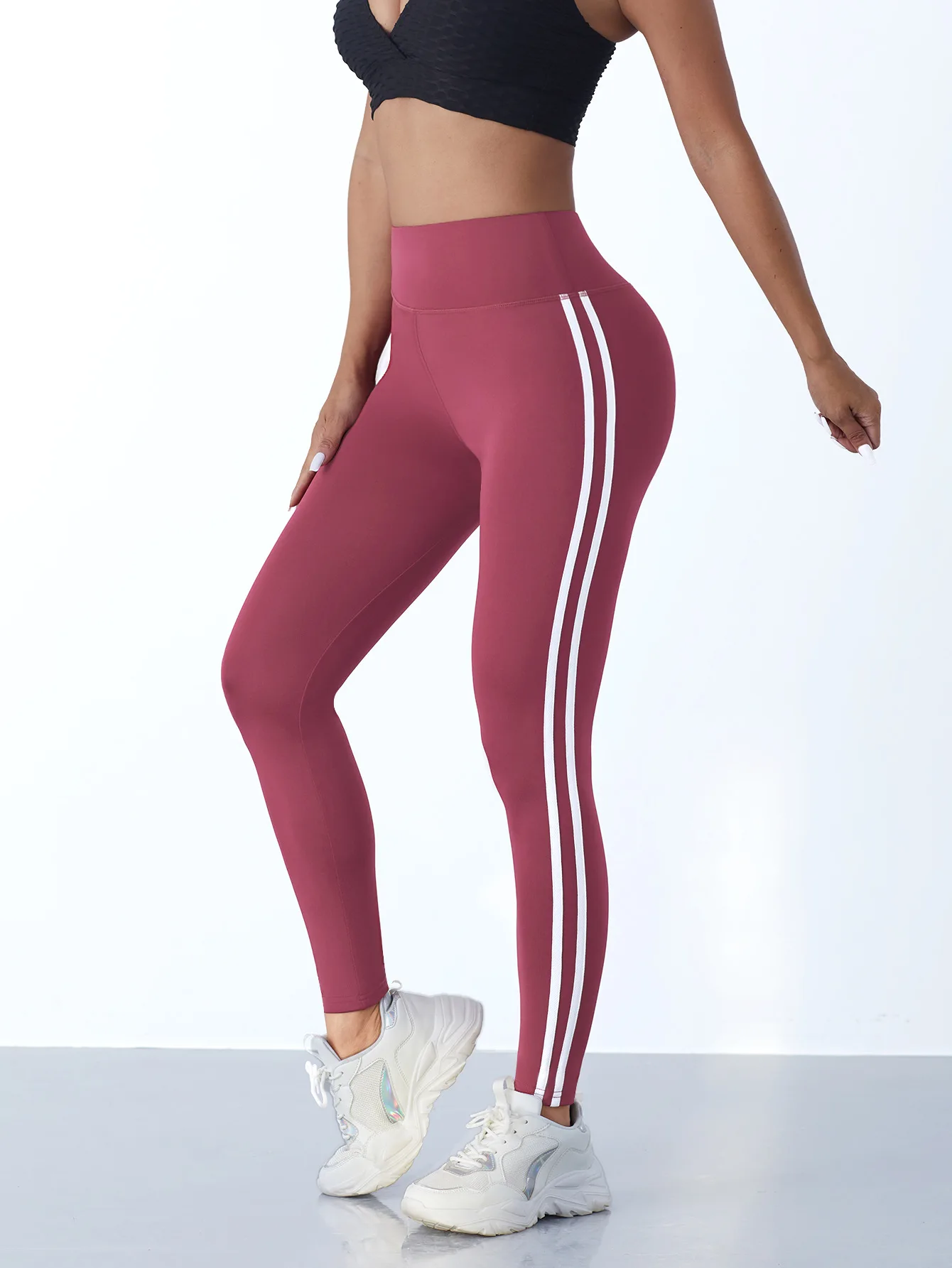 Einteilige lässige Sporthose mit seitlichen Streifen, hohe Taille, 4-Wege-Stretch, atmungsaktiv, für Laufen, Workout, Yoga, Activewear für Damen – Detail 12
