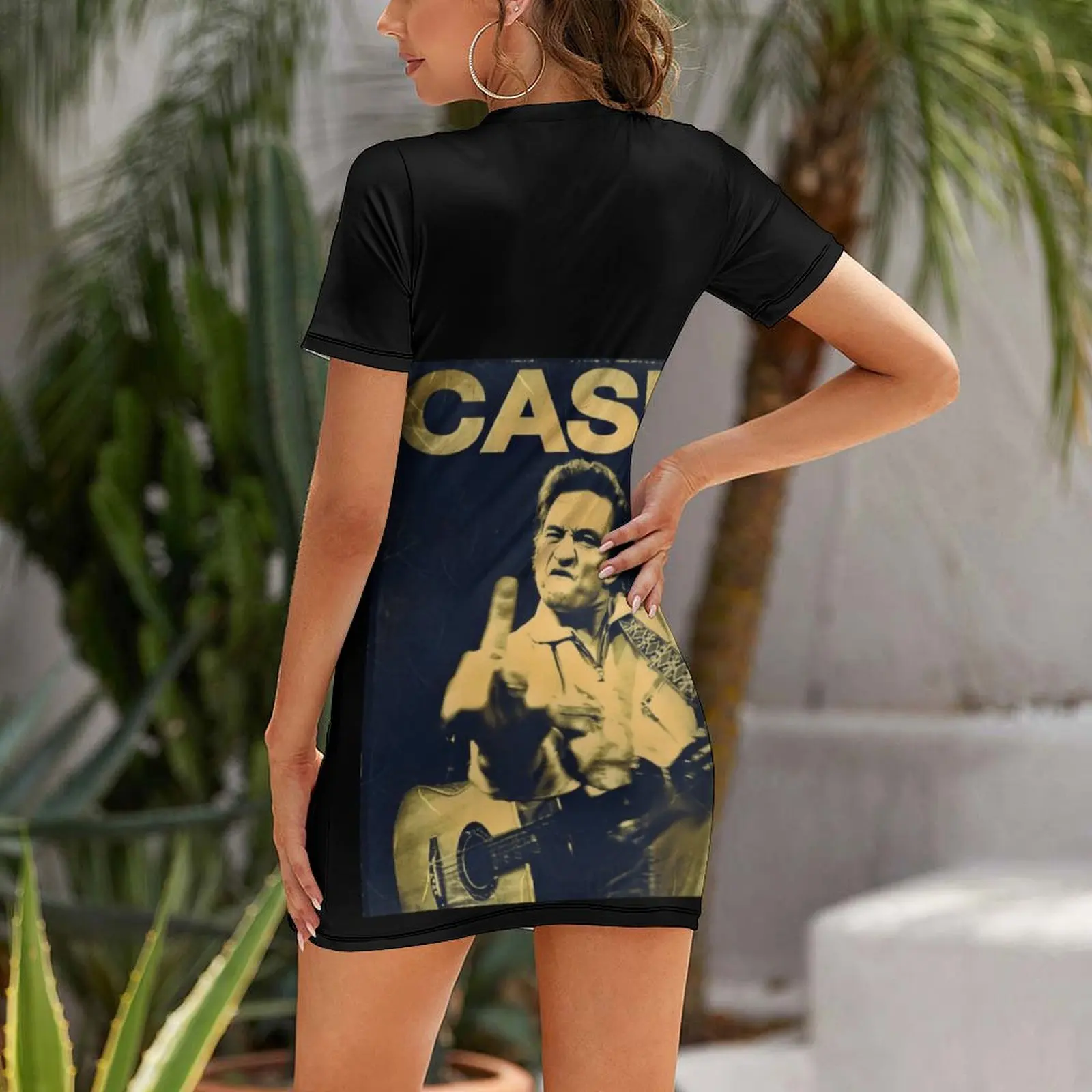 Johnny Cash Geeft Midle Finger Johnny_31207581 Jurk Met Korte Mouwen Grappige Sexy Vrouw Kleding Humor Cocktails Strappy Jurk