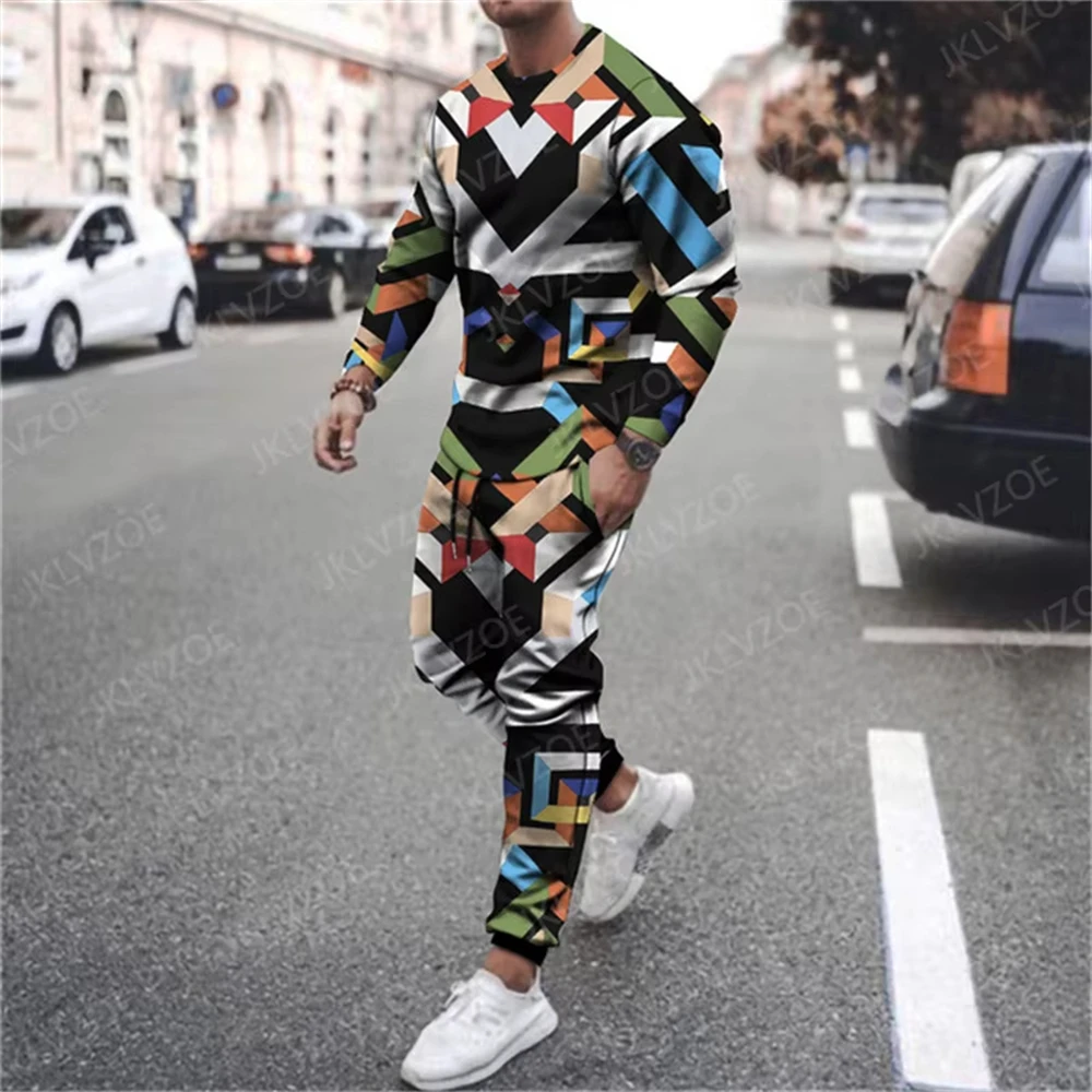 Hot Sale Autumn Men Clothing 3d Printed Men Long Sleeve T-Shirt+Pants Two-Piece Set Men Long Sleeve T-Shirt Trousers Outfit