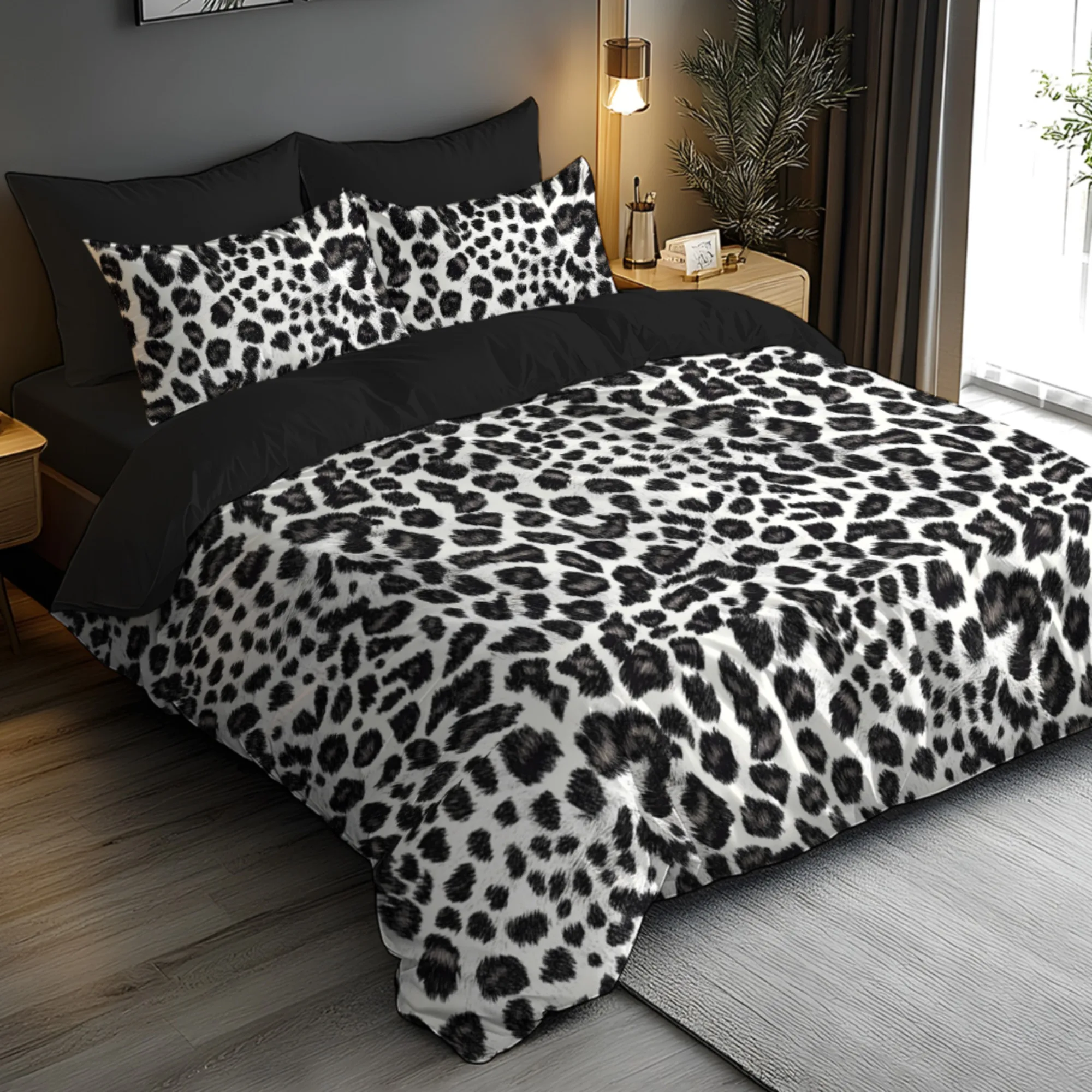 Black Leopard Print Theme Design Bedding Set, with a Using a 3D Three-dimensional Ultra-soft Brushed Digital Printing Set