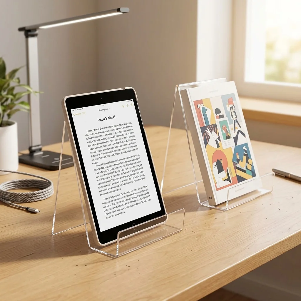 2Pcs Heavy-Duty Acrylic Easel Stands, Clear Minimalist Frame, Stable Base for Tablets, Posters, Books, Smartphone Display