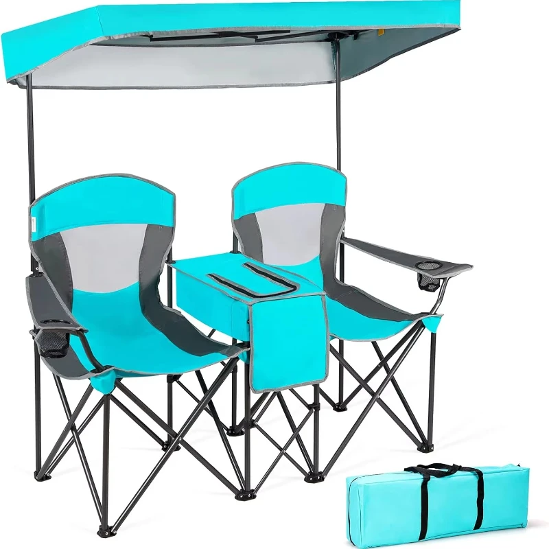 

Fashion double folding fishing lawn beach chair with canopy outdoor camping moon garden lawn garden tools sublimation blanks