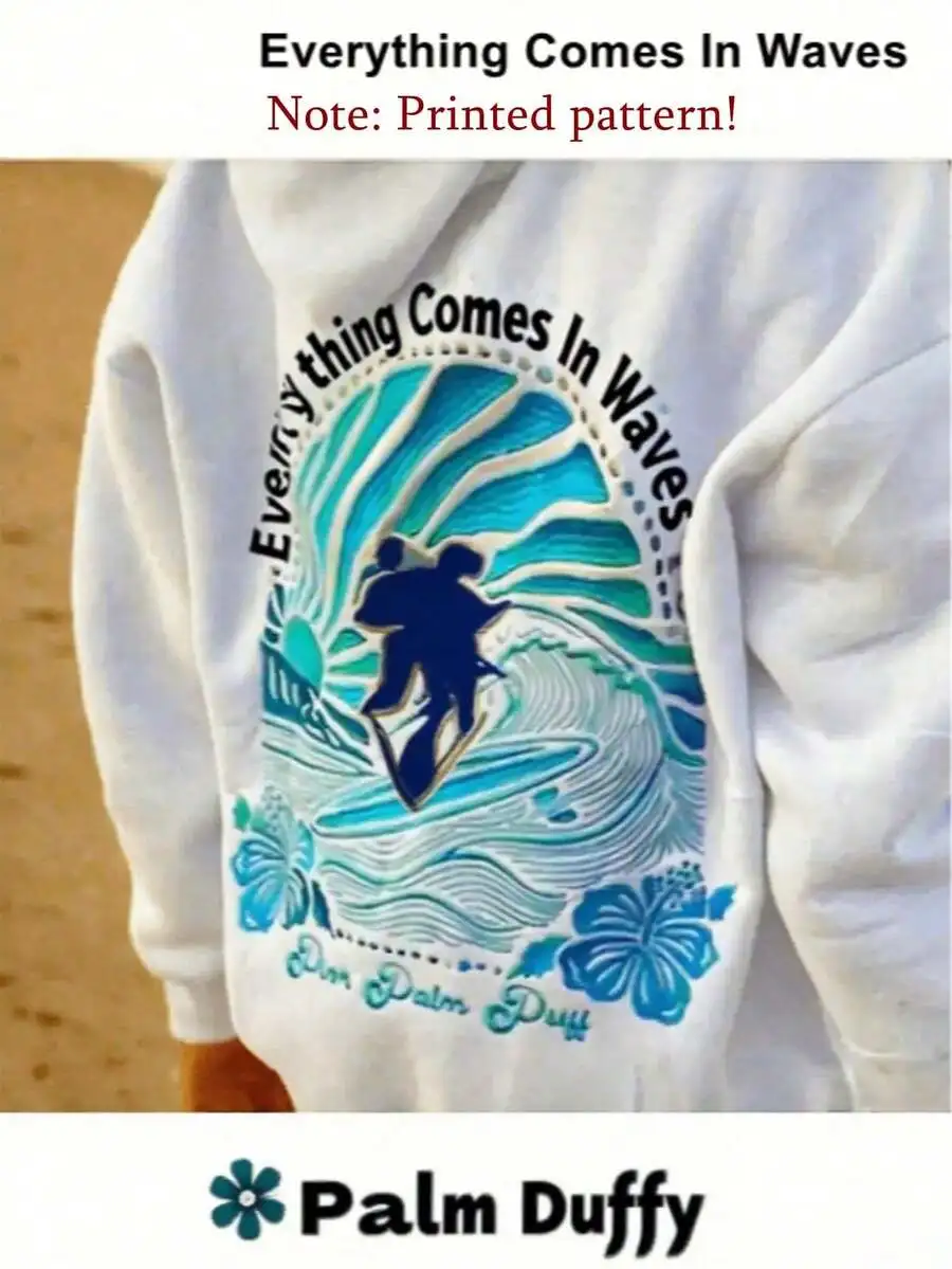 

Женская толстовка свободного кроя с графическим принтом в виде морских волн, белая