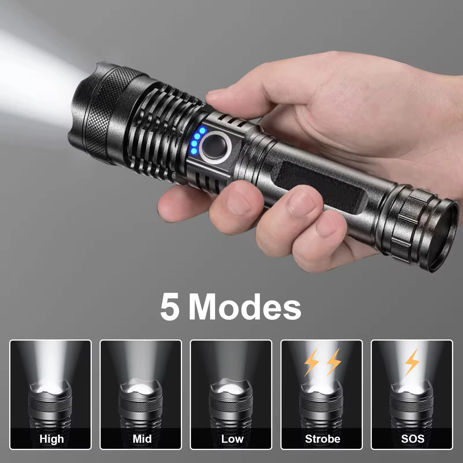 High Power Led Flashlight USB Rechargeable Torch Light Zoomable Hand Lantern For Camping, Outdoor & Emergency Use