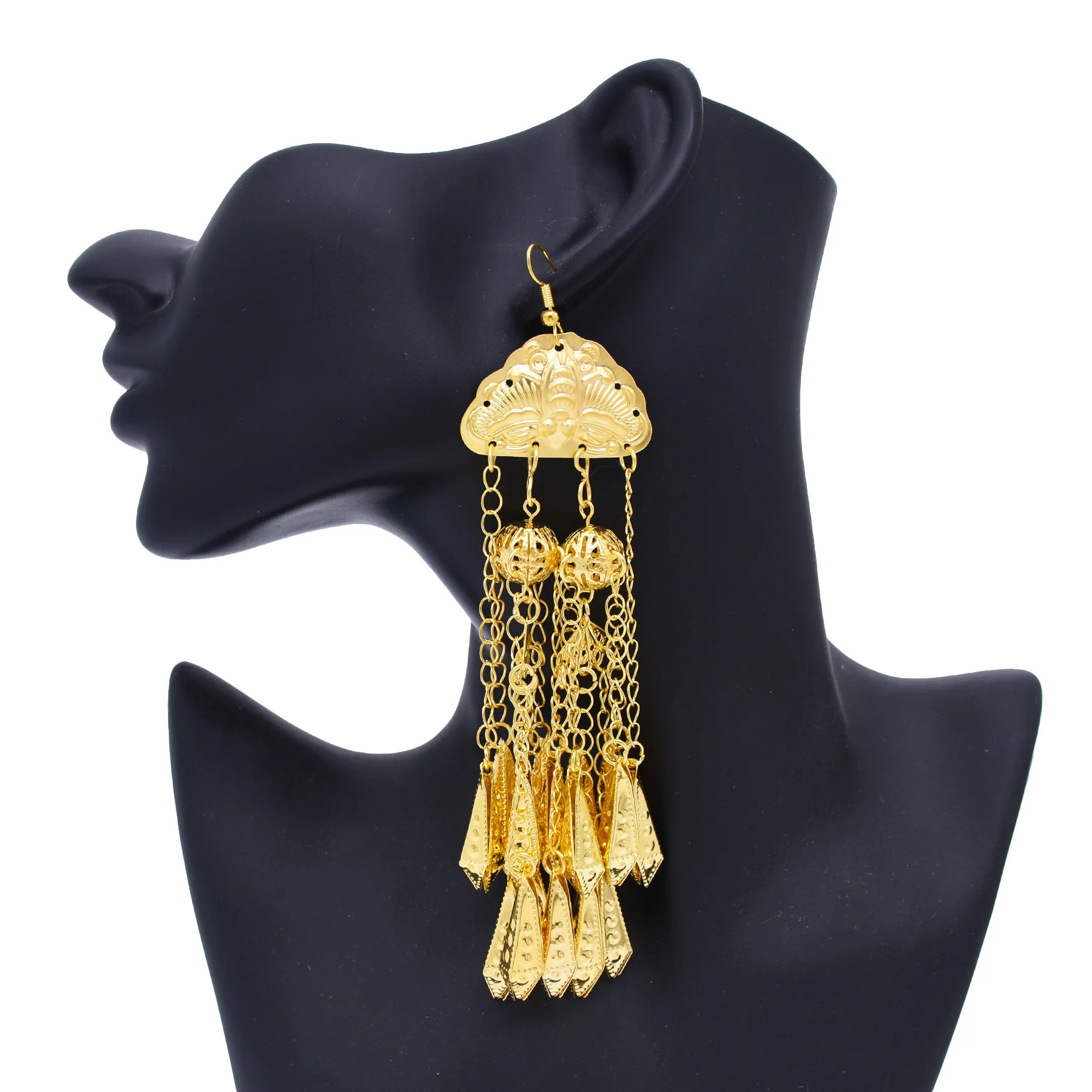 Ethnic Style Miao Silver Gold Plated Tassel Drop Earrings Retro Long Bell Women Dance Dangle Earrings