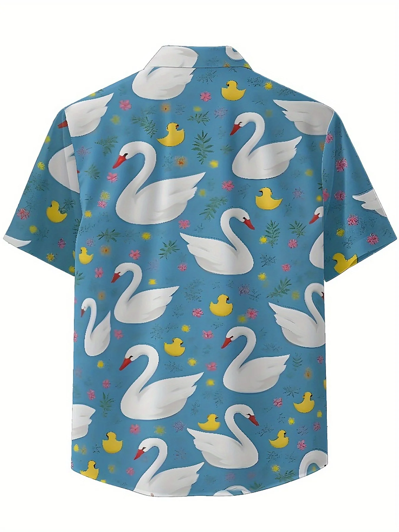 メンズ プラス サイズ アロハ シャツアヒルと白い白鳥のパターン、ボタンアップ シャツ、ユニセックス カジュアル ウェア、サマー トップス