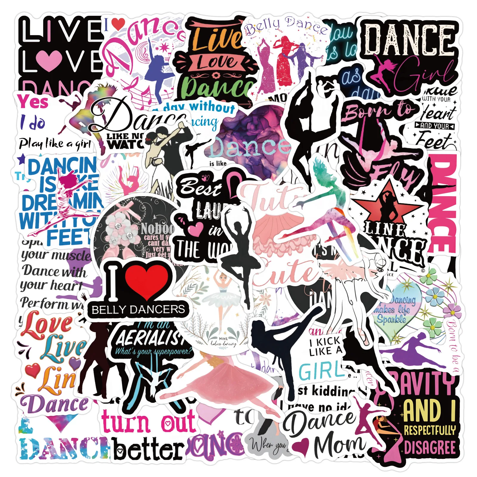 60PCS No RepeatDance Stickers Ballet & Dancer Inspirational Dance Quotes DIY Decorative Phone Case Waterproof Stickers Kids Toy