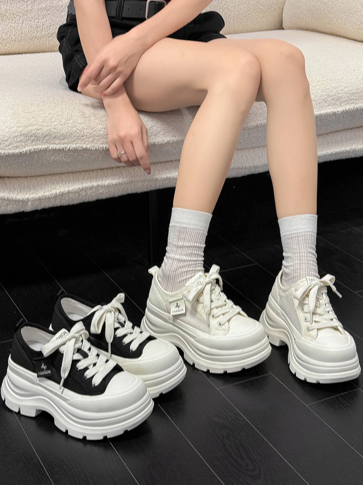 Slimming High Top Canvas Shoes Fashionable Thick Bottom Breathable Mesh Splice Summer New Arrival Women's Casual Shoes