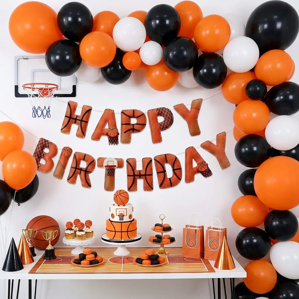 Pre-strug 2D Filz-Basketball-Geburtstagsbanner, lustiges Sportball-Thema, Geburtstagsparty-Dekorationszubehör, geeignet für Kinder und Jugendliche – Detail 7
