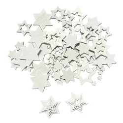 50Pcs 1-4cm Creative White Solid/Hollow Hexagram Star Wooden Ornaments DIY Handmade Crafts Wedding Christmas Tree Party Decor