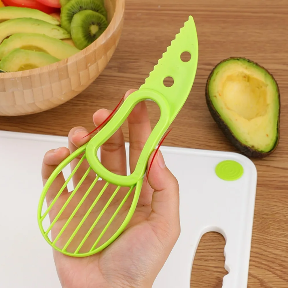 3 In 1 Multifunctional Fruits Slicer Avocado Pit Remover Banana Dragon Fruit Flesh Slicing Tools Kitchen Safety Plastic Gadgets