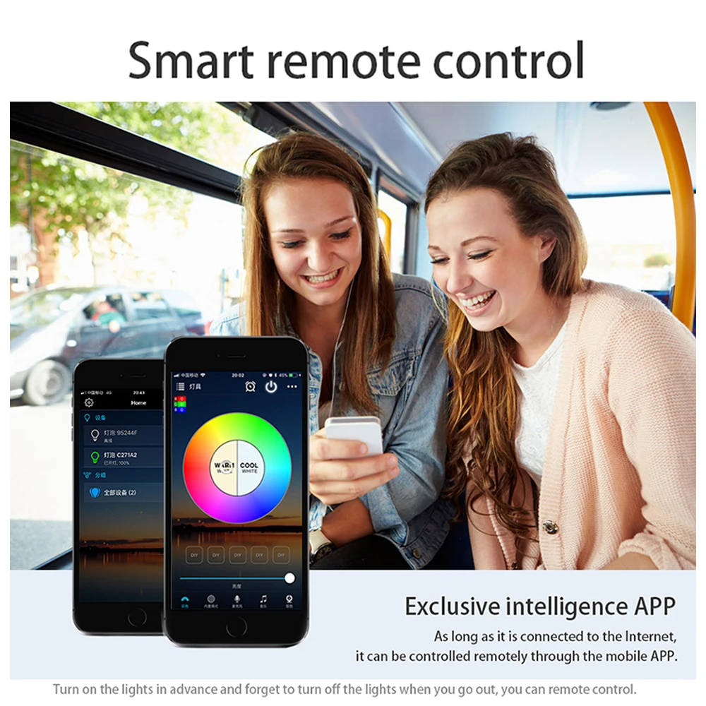 1-12 قطعة E27 لمبة واي فاي بلوتوث عكس الضوء الذكية LED مصباح 2700-6500K RGB LED ضوء لمبة العمل مع أليكسا امازون جوجل