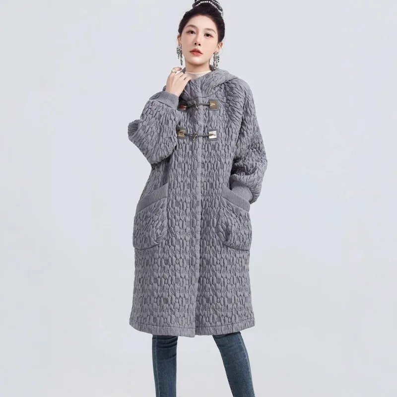 مطوي معطف القطن ملابس خارجية مياكي مطوي الشتاء مبطن سميكة المتضخم المرأة طويلة الأكمام مقنعين سترة قطن Plisse