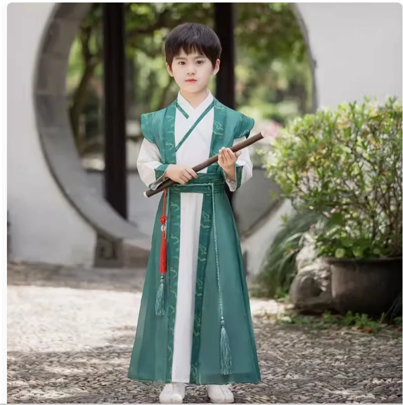 Roupas infantis, conjunto de estilo antigo estilo primavera hanfu para meninos, roupas tradicionais chinesas infantis, conjunto estilo tang