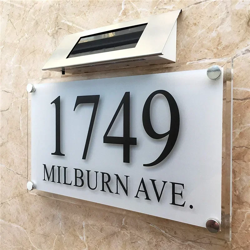 

Customized Large Solar Light Crystal Effect House Signs Plaques Door Numbers 1-9999 Street Name Plate LED Number