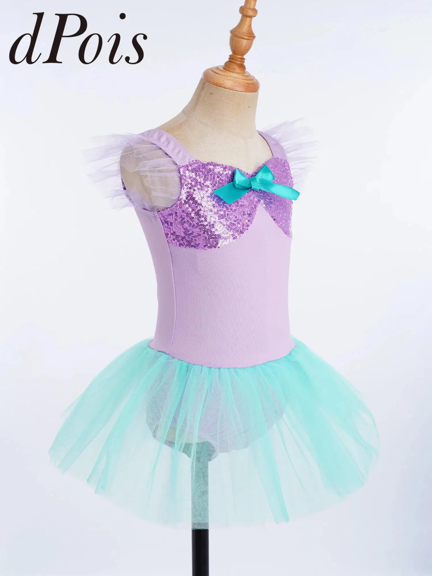 子供ステージパフォーマンス衣装キッズガールズフリル袖スパンコールチュールドレスバレエダンスチュチュ誕生日プリンセスパーティードレス