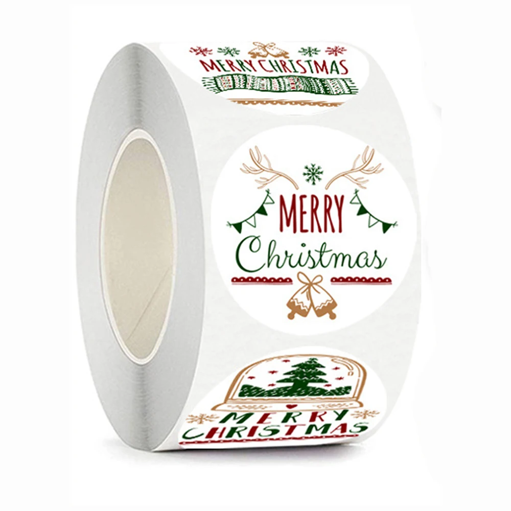 100-500pcs Merry Christmas Gift Decorative Stickers Round Thank You Labels Handmade Candy Biscuits Package Christmas Sticker