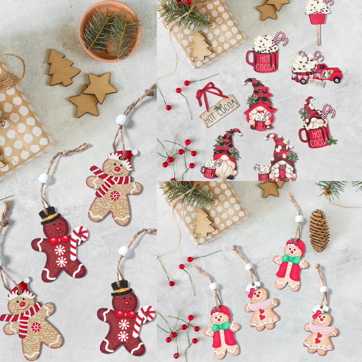 Christmas Gingerbread Man Ornaments Christmas Decoration for Home 2024 Xmas Wooden Ornament Christmas Tree Hanging Decorations - Image 3