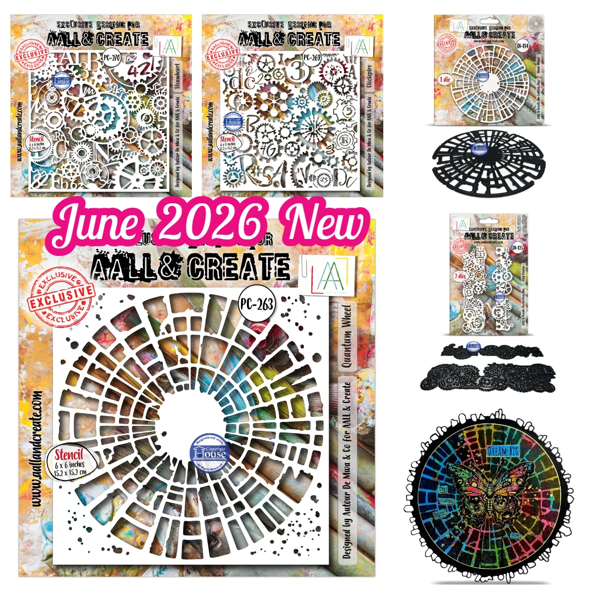 Новинка июня 2026: Металлические вырубные штампы Aall&Create Cog Engine Clockspire Steamheart Precision Paws для скрапбукинга и рукоделия