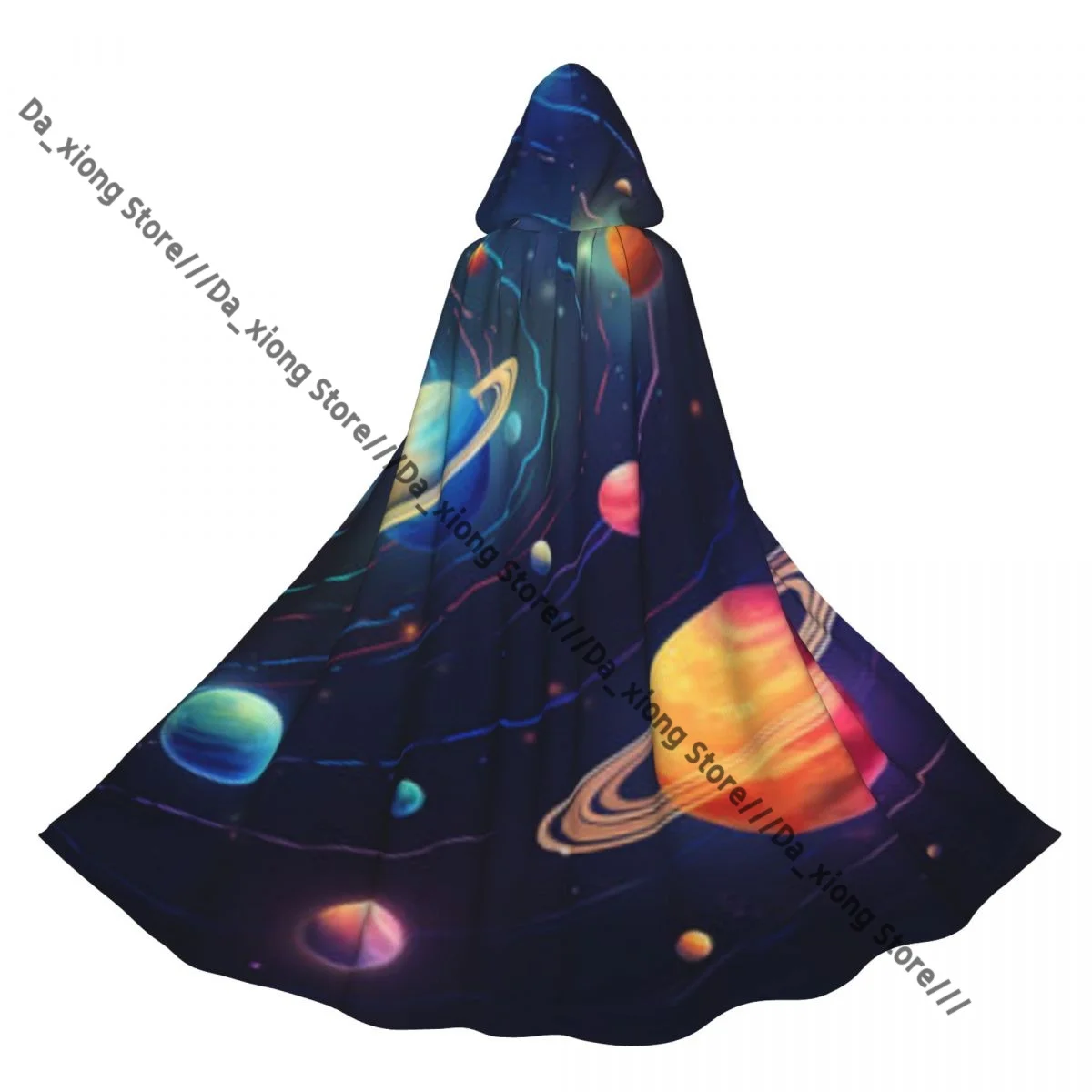 Unisex Halloween Cloak Solar System With Planets Stars Galaxies Cape Hooded Medieval Costume Witch Wicca Vampire