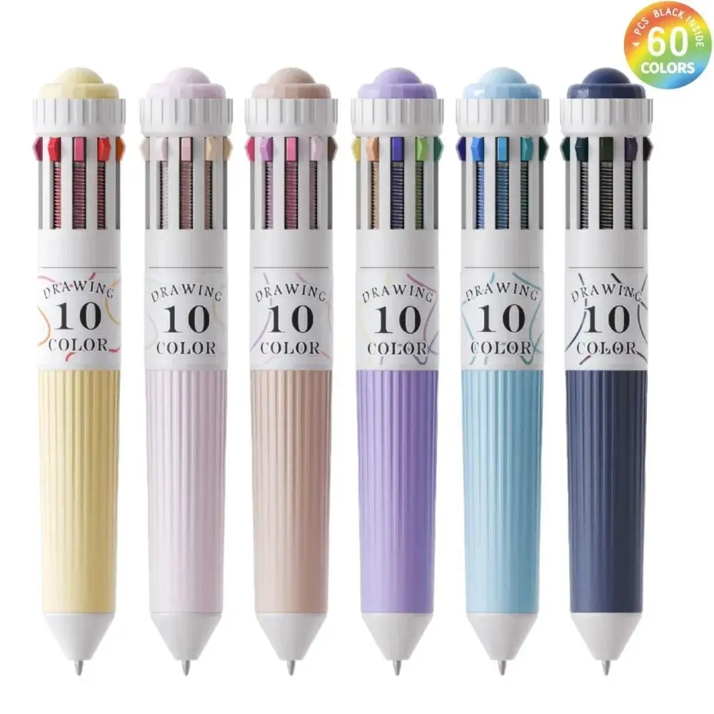 

6Pcs/Set 60 Colors Drawing Ballpoint Pen 10-in-1 Retractable Colored Pens 0.8mm Multi-Function Multicolor Pens