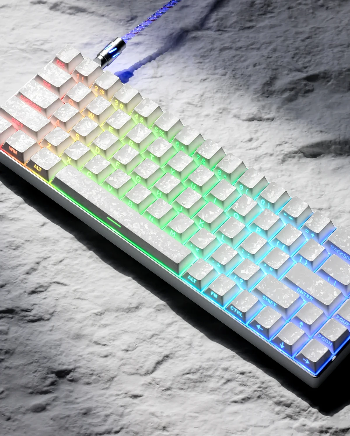 Carbon Fiber PBT Keycaps, Cherry MX Compatible, Cross Stem, Shine-Through Backlit, Side-Engraved, Cherry Profile, 6.25U Spacebar