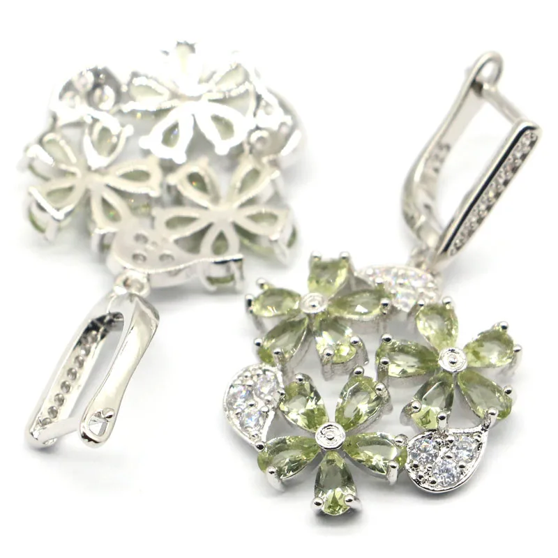 40x22mm Fiori accattivanti Forma Verde Ametista Rosa Kunzite Bianco CZ Ciondolo in argento da sposa da donna