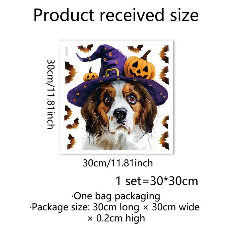 ハロウィーンの壁の装飾,楽しい漫画,犬,コウモリ,帯電防止,紫色の帽子,ステッカー,両面可視性