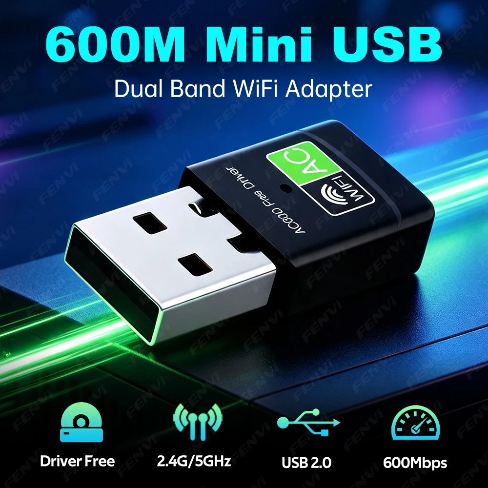 USB2.0 600Mbps Mini USB WiFi Adapter Dual Band 2.4G/5GHz Wireless Network Card Driver Free for Windows PC Laptop Desktop
