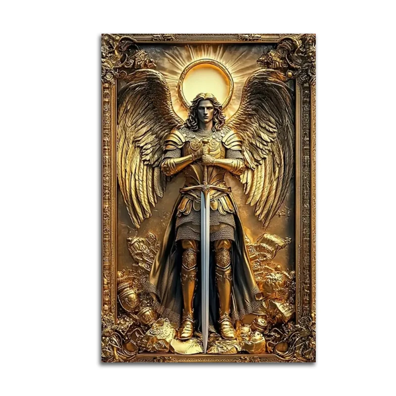 WJWANG Erzengel Michael Gold Engel Statue Wandkunst Leinwand Poster und Drucke Wandbild Leinwanddrucke für Wohnzimmer Home Decor 6