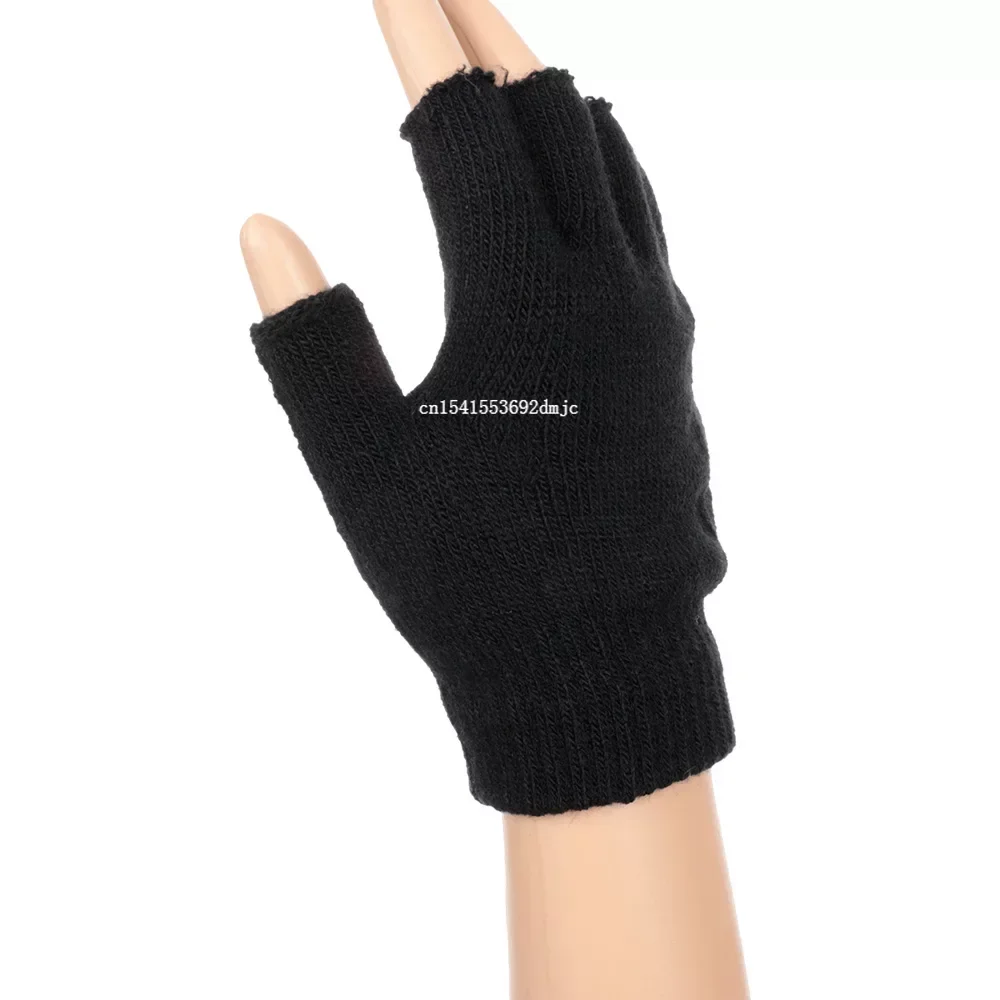 New Men Black Knitted Fingerless Gloves Autumn Winter Outdoor Stretch Elastic Warm Half Finger Cycling Gloves Half glove