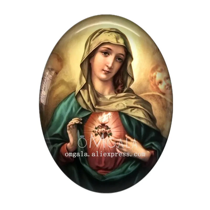 Retro Virgin Mary and Baby Jesus Patterns 10pcs 13x18mm/18x25mm/30x40mm Oval photo glass cabochon demo flat back Making findings
