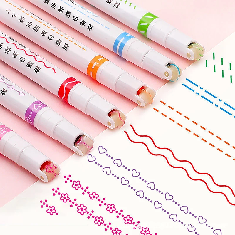 Funny Double Line Pattern Outline Marker Pen Hand Copy Account Multi-colored Curve Pen Quick Dry Mark Notes Painting Highlighter