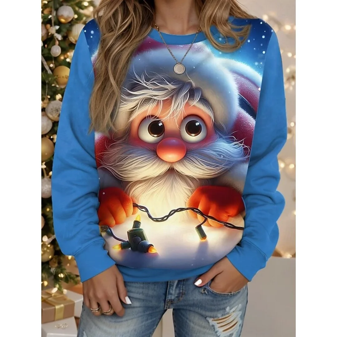 

Женская рождественская Санта-Клаус с длинным рукавом, праздничная снежинка, круглый вырез, праздничная графика, 3D принт, зимняя сезонная повседневная одежда, топы