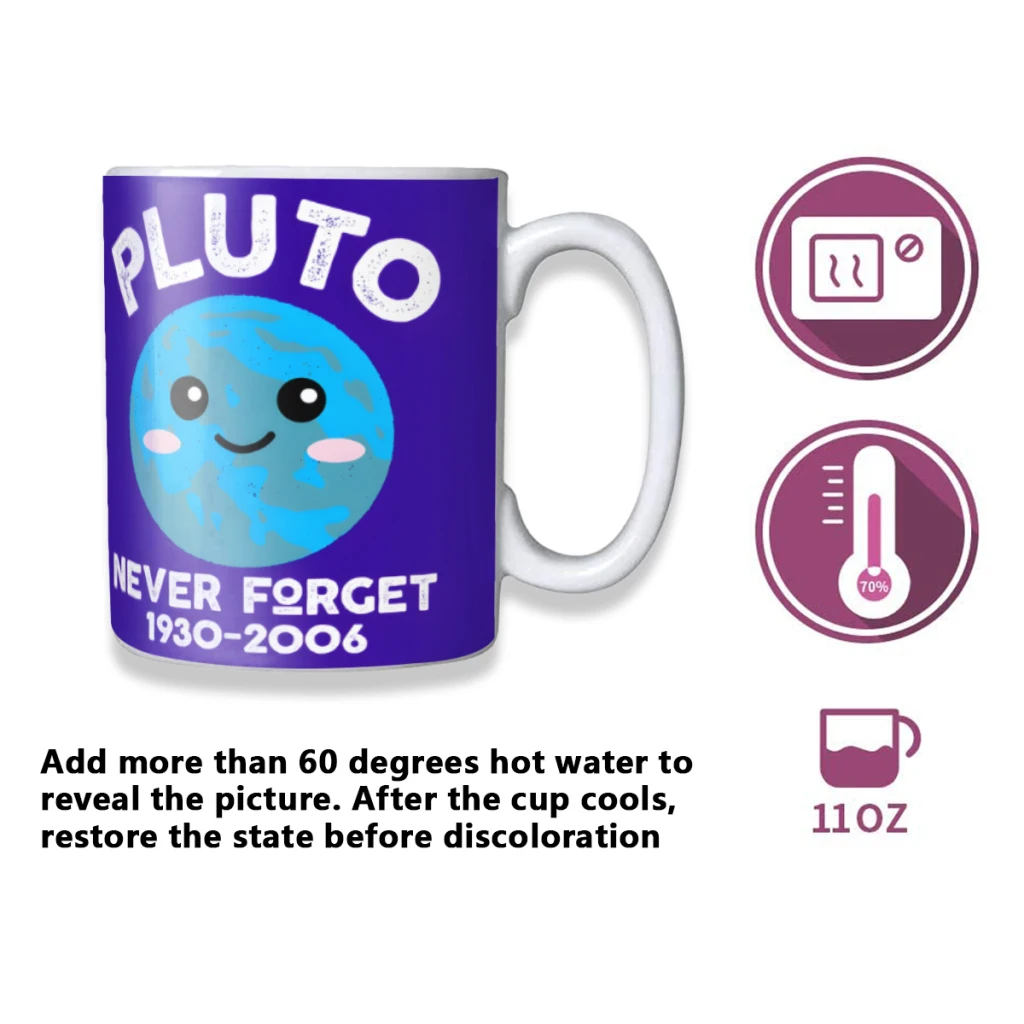 Pluto Never Forget Cute Kawaii Planet Creativity Change Color Chang mug Ceramic mug Hot Coffee Cup Breakfast Cup Mug Friend Gift