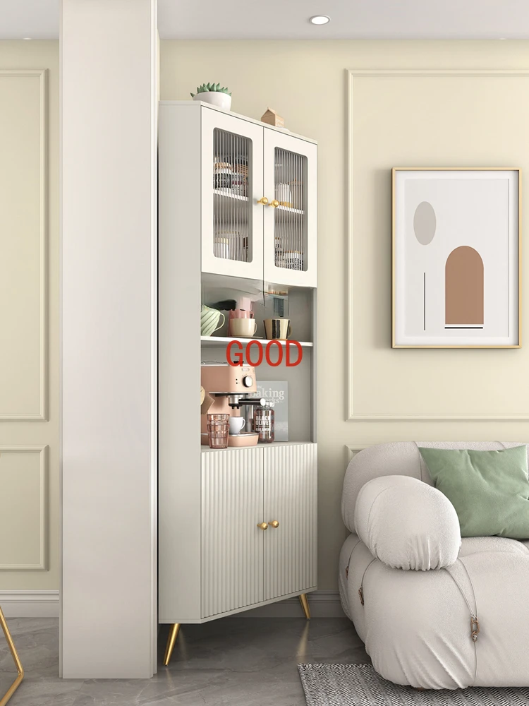 Meuble d'Angle de Style Français Crème, Vitrine de Luxe Légère, Armoire de Rangement d'Angle de Chambre à Coucher