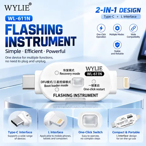 WYLIE WL-611N Flashing Device with Type-C/L Interface for IP Android Repair Recovery Mode DFU Mode Download Mode Restart Tool