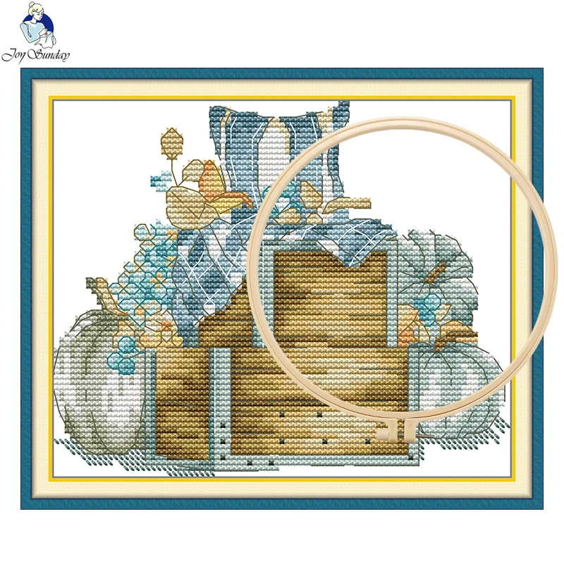 Joy Sunday Blissful Pumpkins and Fruits Kit de Broderie au Point de Croix 11Ct 14Ct 16Ct sur Tissu Imprimé, Ensemble de Broderie DIY avec Cerceau à Broderie Offert