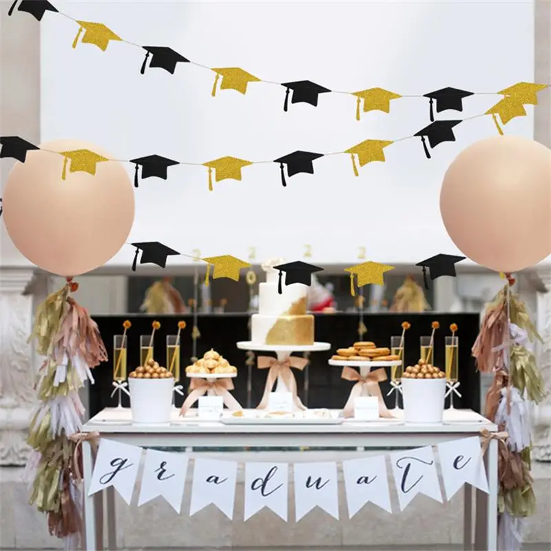 4M The Black Gold Celebration Graduation Bachelor Hat Banner The Glitter Draped The Flag Decorations For The Graduation Ceremony